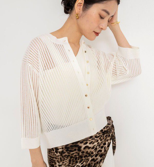 NOLLEY'S「《手洗い可能》メッシュスパンコール6分袖カーディガン」|カーディガン|