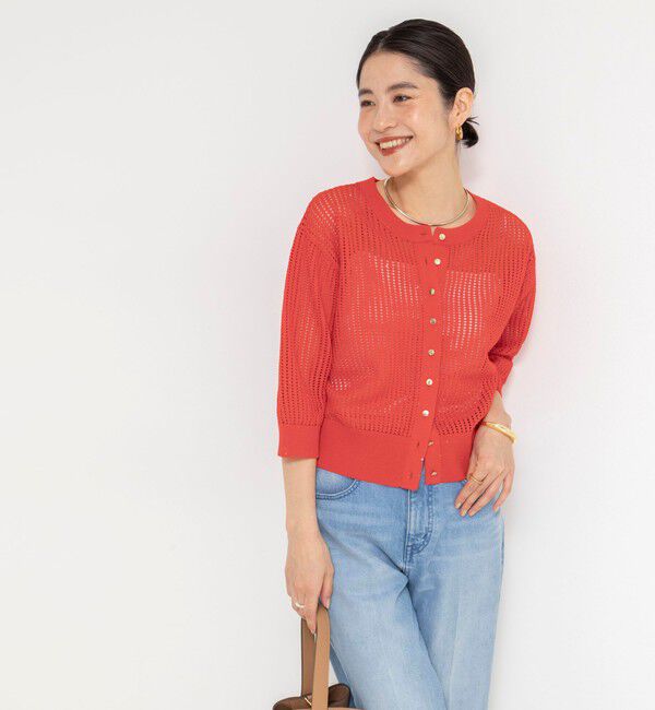 NOLLEY'S「《手洗い可能》メッシュスパンコール6分袖カーディガン」|カーディガン|