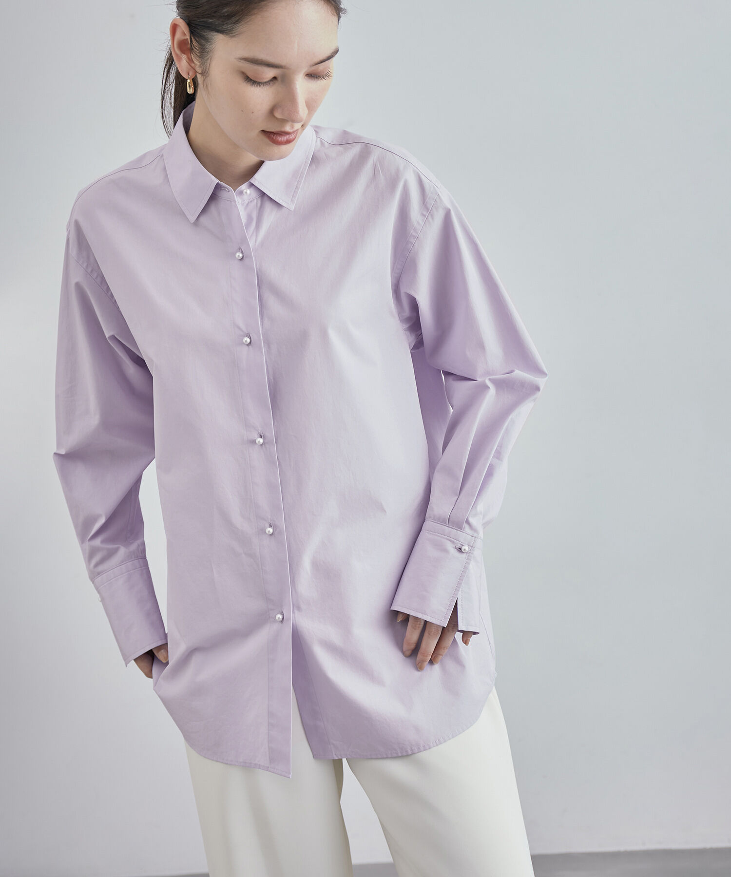 ROPE「【THOMAS MASON（トーマス メイソン）】パールボタンシャツ【雑誌掲載】」|シャツ・ブラウス|ラベンダー(52)