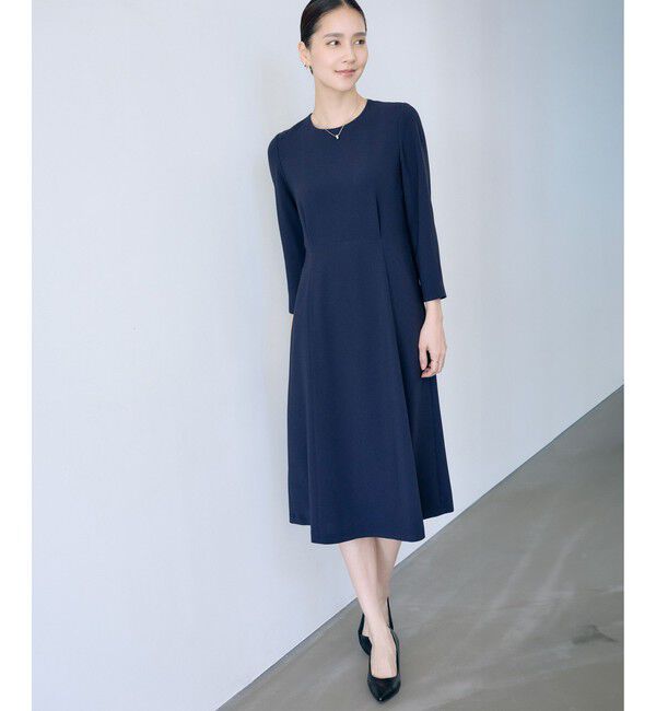 ROPE「トリアセダブルクロス セミフレアーワンピース/セットアップ対応・イージーケア・26SS」|ワンピース|ネイビー(40)