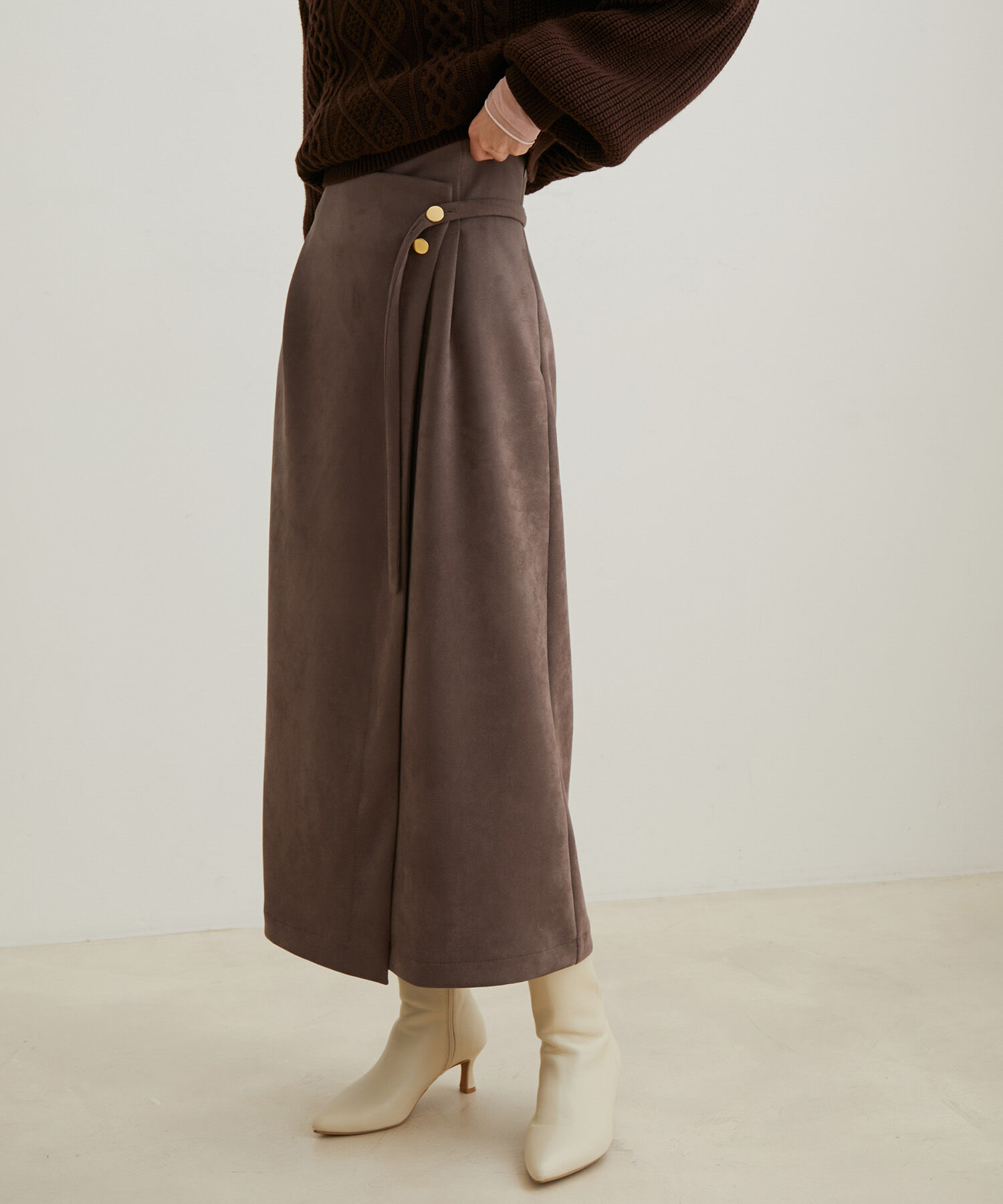 VIS「エコスエードラップ調Iラインスカート【sustainable】」|スカート|ダークブラウン(20)