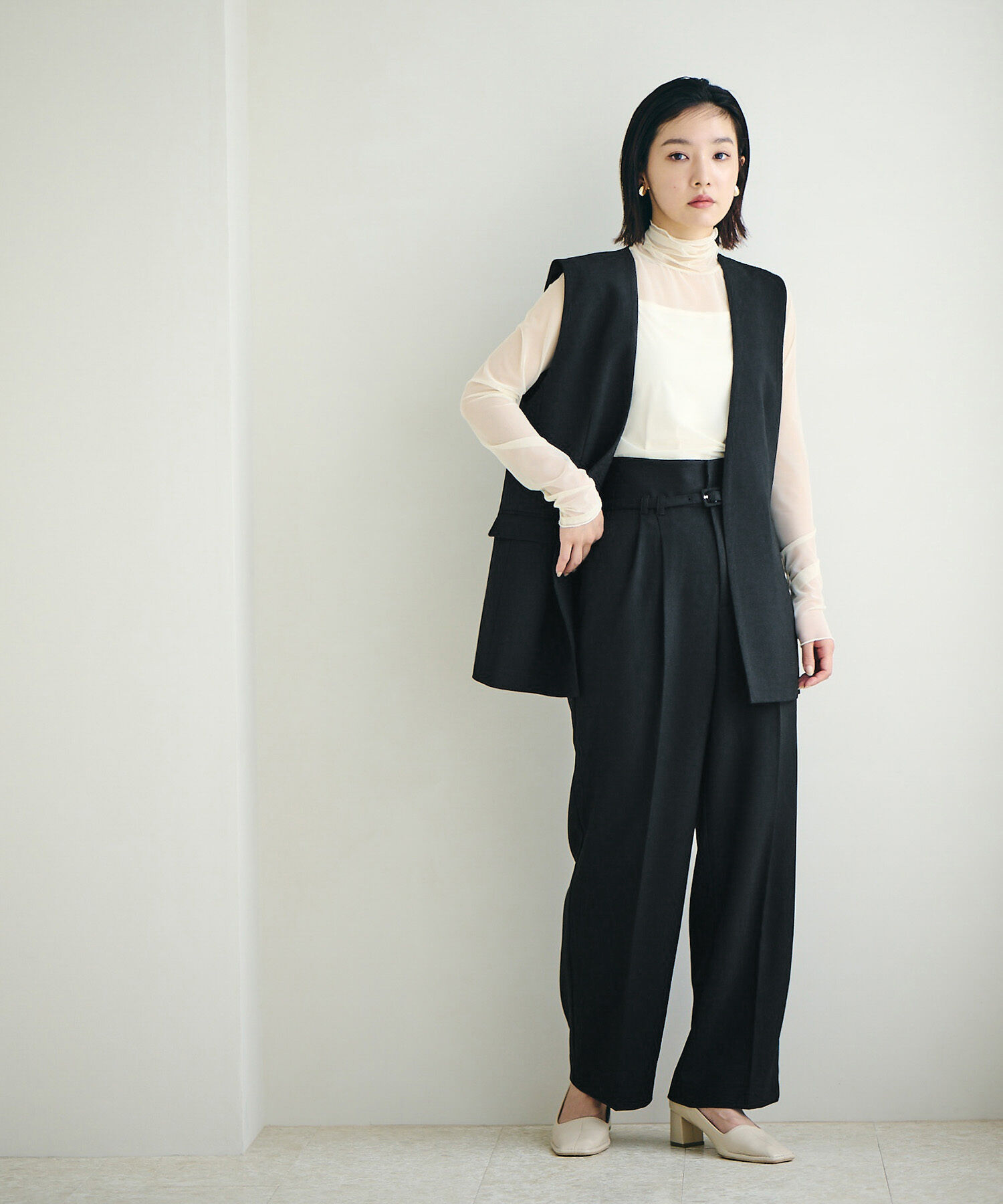 VIS「【Washable・EASY CARE】エコウールタッチワイドパンツ【sustainable】」|スラックス|