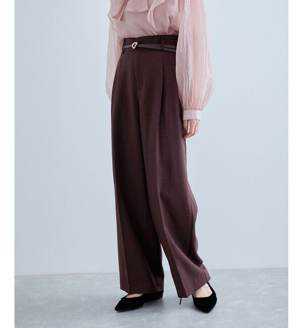 VIS「【美easy】リネンライクワンタックワイドスラックスパンツ【接触冷感/洗える】」|スラックス|