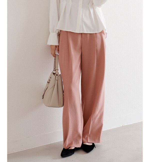 VIS「【美easy】リネンライクワンタックワイドスラックスパンツ【接触冷感/洗える】」|スラックス|ピンク系(65)