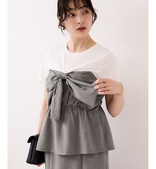 VIS「美easyリネンライクリボンビスチェトップス/イージーケア・接触冷感・セットアップ対応」|Tシャツ・カットソー|グレー(07)