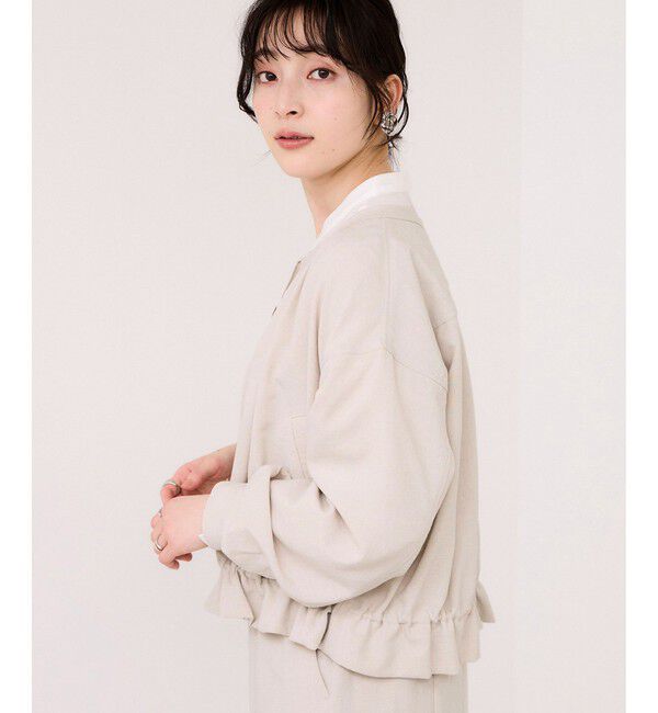 VIS「美easyリネンライクジップ裾フリルブルゾン/イージーケア・接触冷感」|ブルゾン・スタジャン|