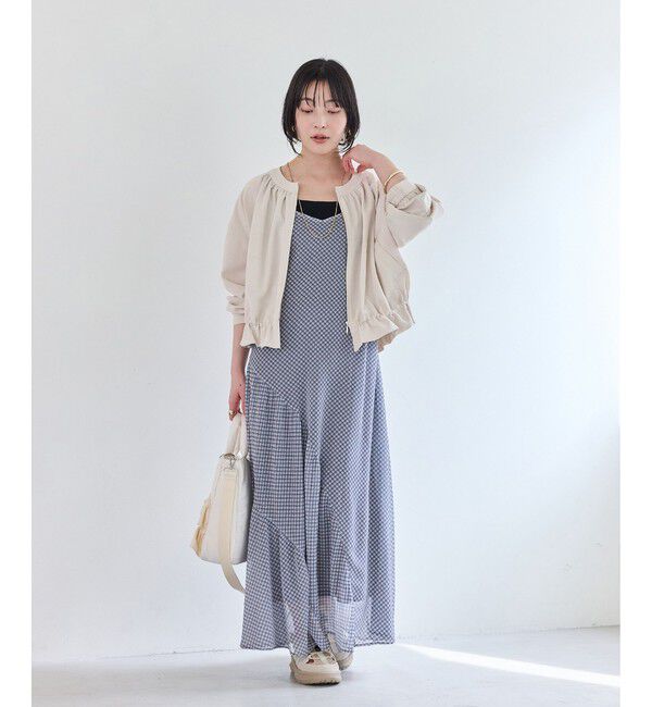 VIS「美easyリネンライクジップ裾フリルブルゾン/イージーケア・接触冷感」|ブルゾン・スタジャン|