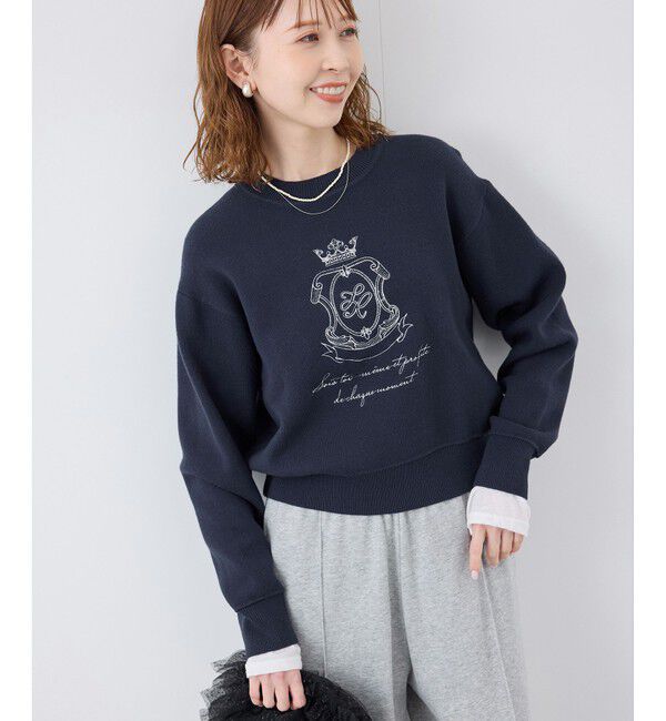Rope&rsquo;Picnic「スウェットライク刺繍ニットプルオーバー/リンクコーデ」|ニット・セーター|