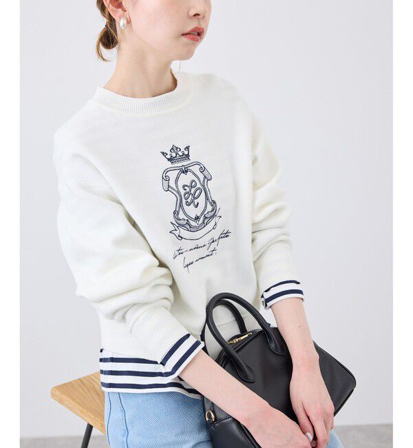 Rope&rsquo;Picnic「スウェットライク刺繍ニットプルオーバー/リンクコーデ」|ニット・セーター|