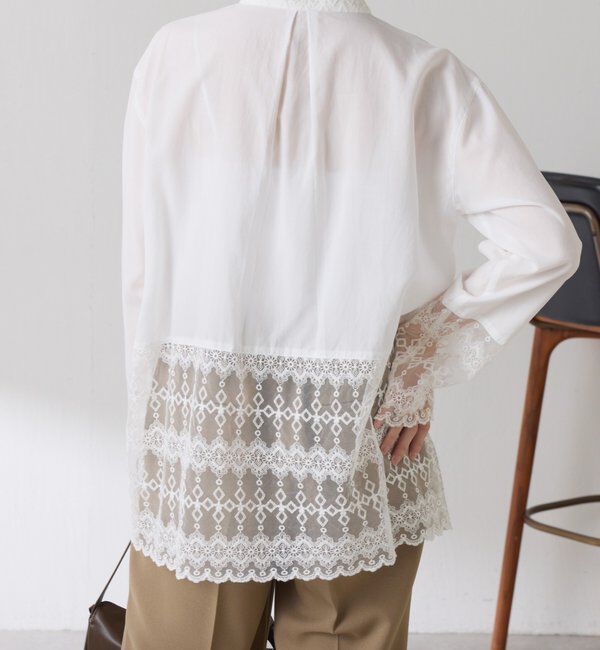  「ボウタイ裾レース切替シャツ」|シャツ・ブラウス|