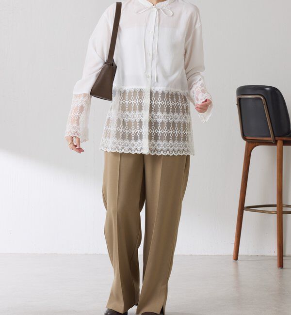 「ボウタイ裾レース切替シャツ」|シャツ・ブラウス|
