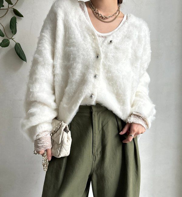  「ブラッシュ加工シルバーボタンカーディガン」|カーディガン|