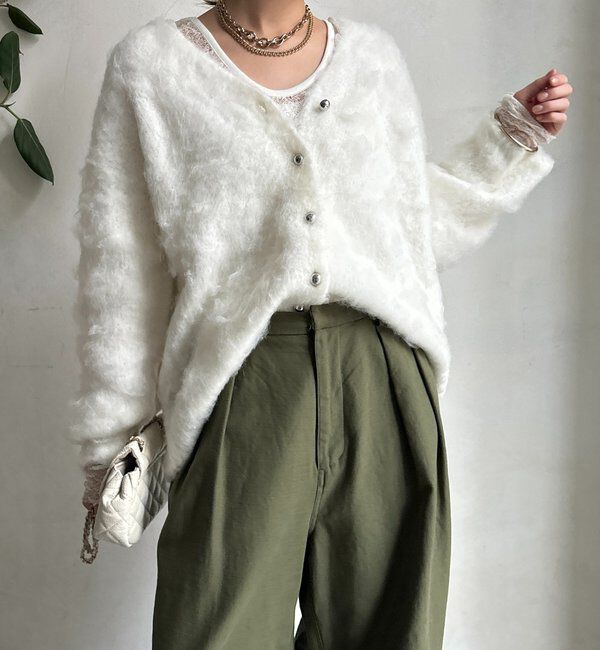  「ブラッシュ加工シルバーボタンカーディガン」|カーディガン|