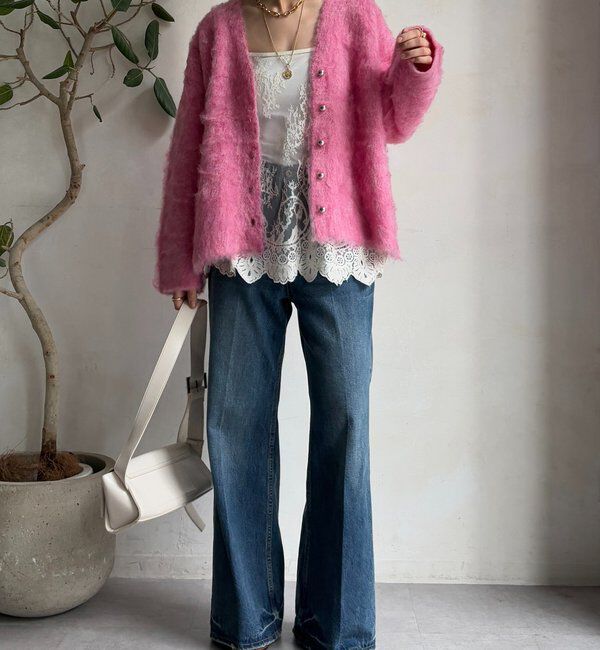  「ブラッシュ加工シルバーボタンカーディガン」|カーディガン|