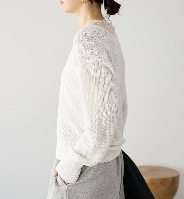  「【トレンド感抜群】ペーパーヤーンレース衿ニット」|ニット・セーター|