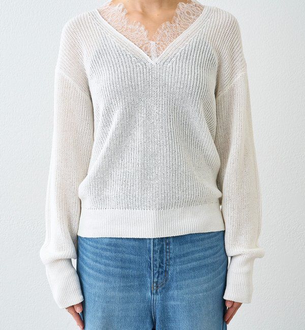  「【トレンド感抜群】ペーパーヤーンレース衿ニット」|ニット・セーター|