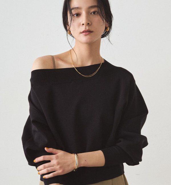  「ジョーゼットオフショルニット」|ニット・セーター|ブラック