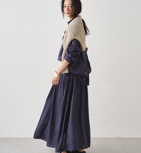 「リネンタックギャザースカート」|スカート|