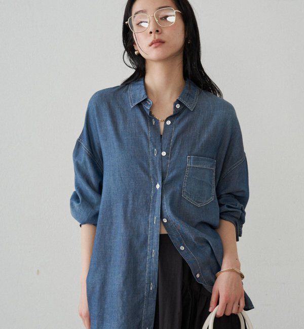  「【@_shirabe.s_コラボ】シアーデニムタックシャツ」|シャツ・ブラウス|