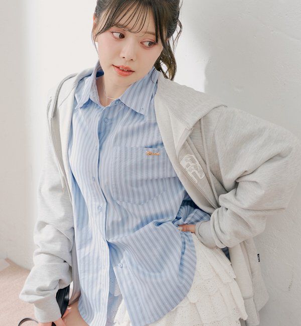 「ブローチ付きストライプルーズシャツ」|シャツ・ブラウス|
