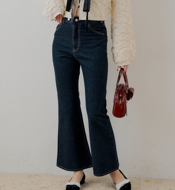  「【新色追加】レースデザインフレアデニム」|デニム|