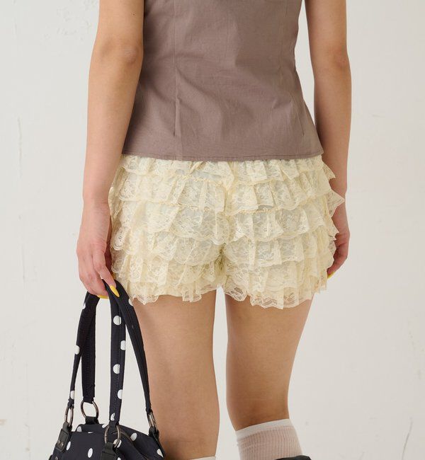  「レースショートパンツ(無地/ドット/チェック/レオパード)」|チノ|