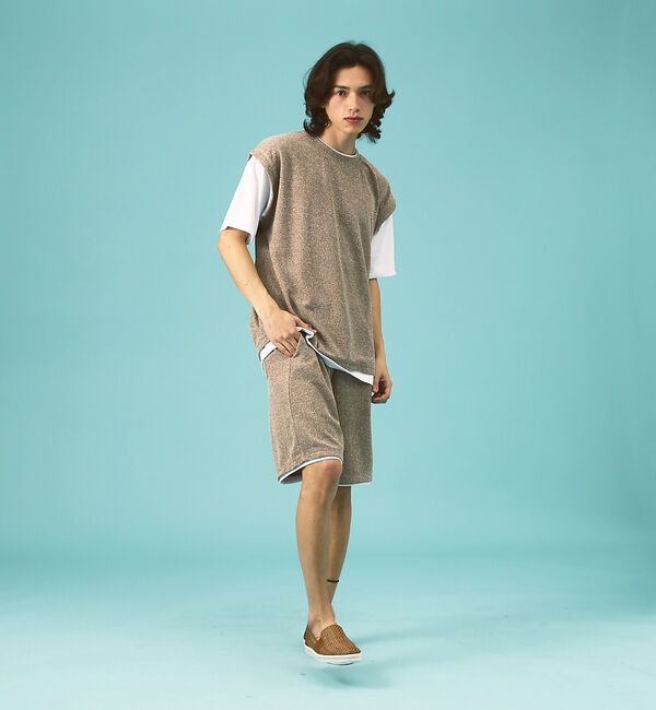 ABAHOUSE「【上下2点セット/セットアップ対応】メランジパイルフェイクレイヤード  /  ユ」|Tシャツ・カットソー|ライトブラウン