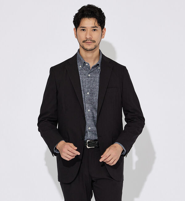 ABAHOUSE「【セットアップ対応/FLEX JACKET】スーパーストレッチ リネンブレンド」|テーラードジャケット|ブラック