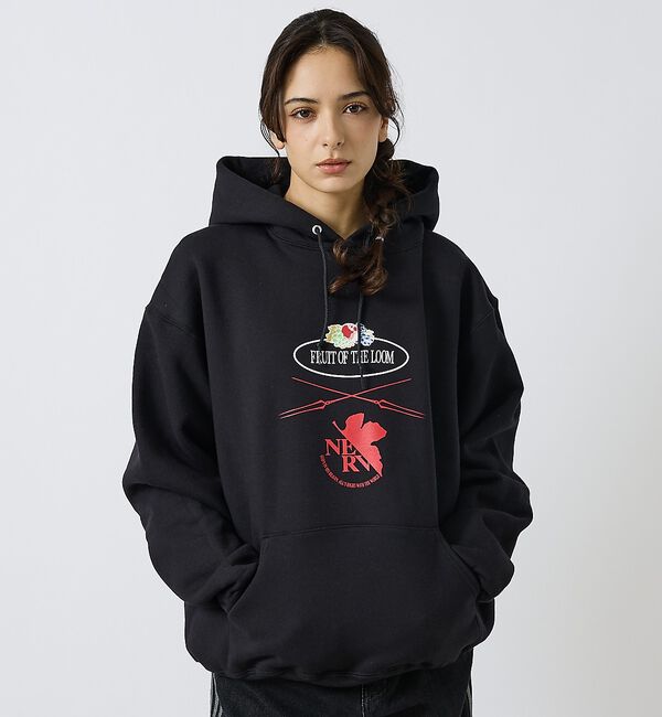 ABAHOUSE「【FRUIT OF THE LOOM】FTL&times;EVA ロゴプリントフーディー /」|パーカー|ブラック