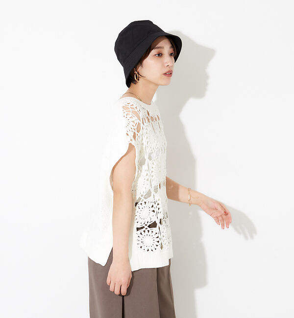 NOMINE「かぎ針カノコ3WAYベストプルーバーカーディガン」|ニット・セーター|