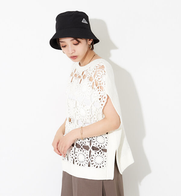 NOMINE「かぎ針カノコ3WAYベストプルーバーカーディガン」|ニット・セーター|