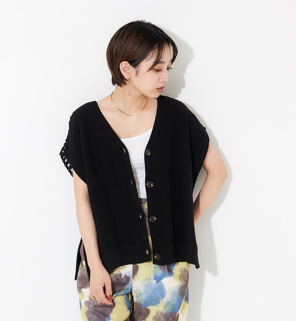 NOMINE「かぎ針カノコ3WAYベストプルーバーカーディガン」|ニット・セーター|ブラック
