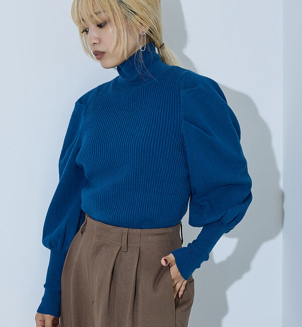 NOMINE「ボリュームスリーブタートルニット」|ニット・セーター|ブルー