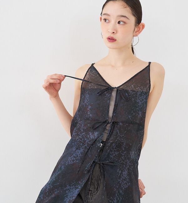 NOMINE「【前後着用可】水彩アート ニュアンス柄 2WAY シアー キャミワンピース ロン」|ワンピース|