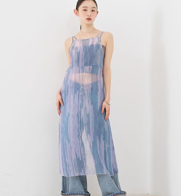 NOMINE「【前後着用可】水彩アート ニュアンス柄 2WAY シアー キャミワンピース ロン」|ワンピース|