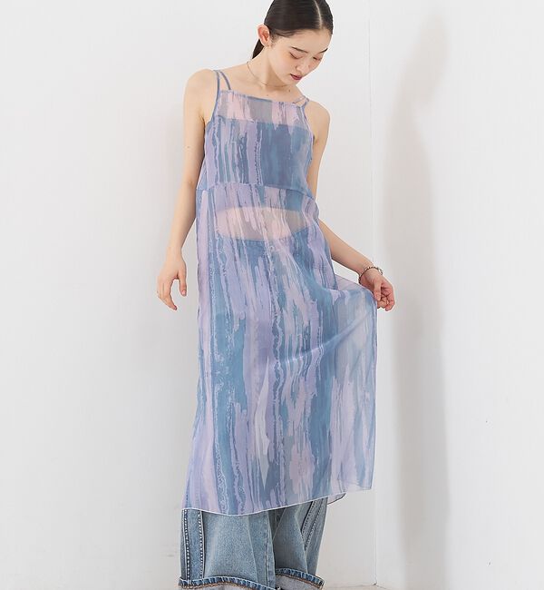 NOMINE「【前後着用可】水彩アート ニュアンス柄 2WAY シアー キャミワンピース ロン」|ワンピース|