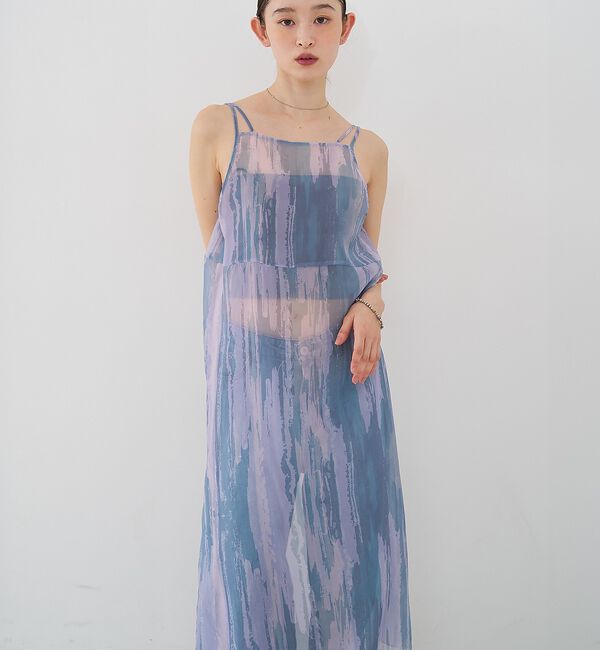 NOMINE「【前後着用可】水彩アート ニュアンス柄 2WAY シアー キャミワンピース ロン」|ワンピース|