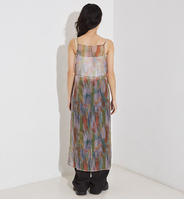 NOMINE「【前後着用可】水彩アート ニュアンス柄 2WAY シアー キャミワンピース ロン」|ワンピース|