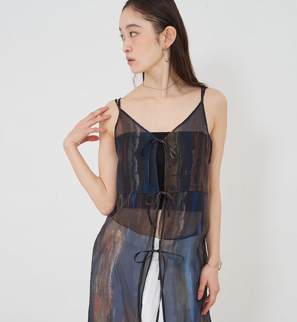 NOMINE「【前後着用可】水彩アート ニュアンス柄 2WAY シアー キャミワンピース ロン」|ワンピース|