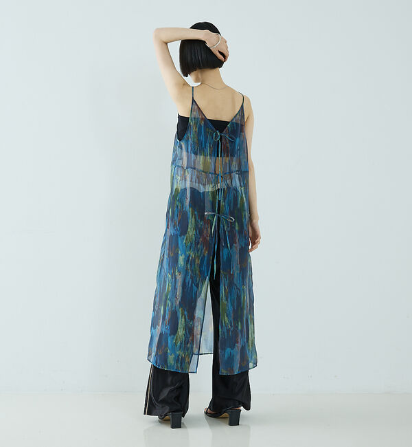 NOMINE「【前後着用可】水彩アート ニュアンス柄 2WAY シアー キャミワンピース ロン」|ワンピース|
