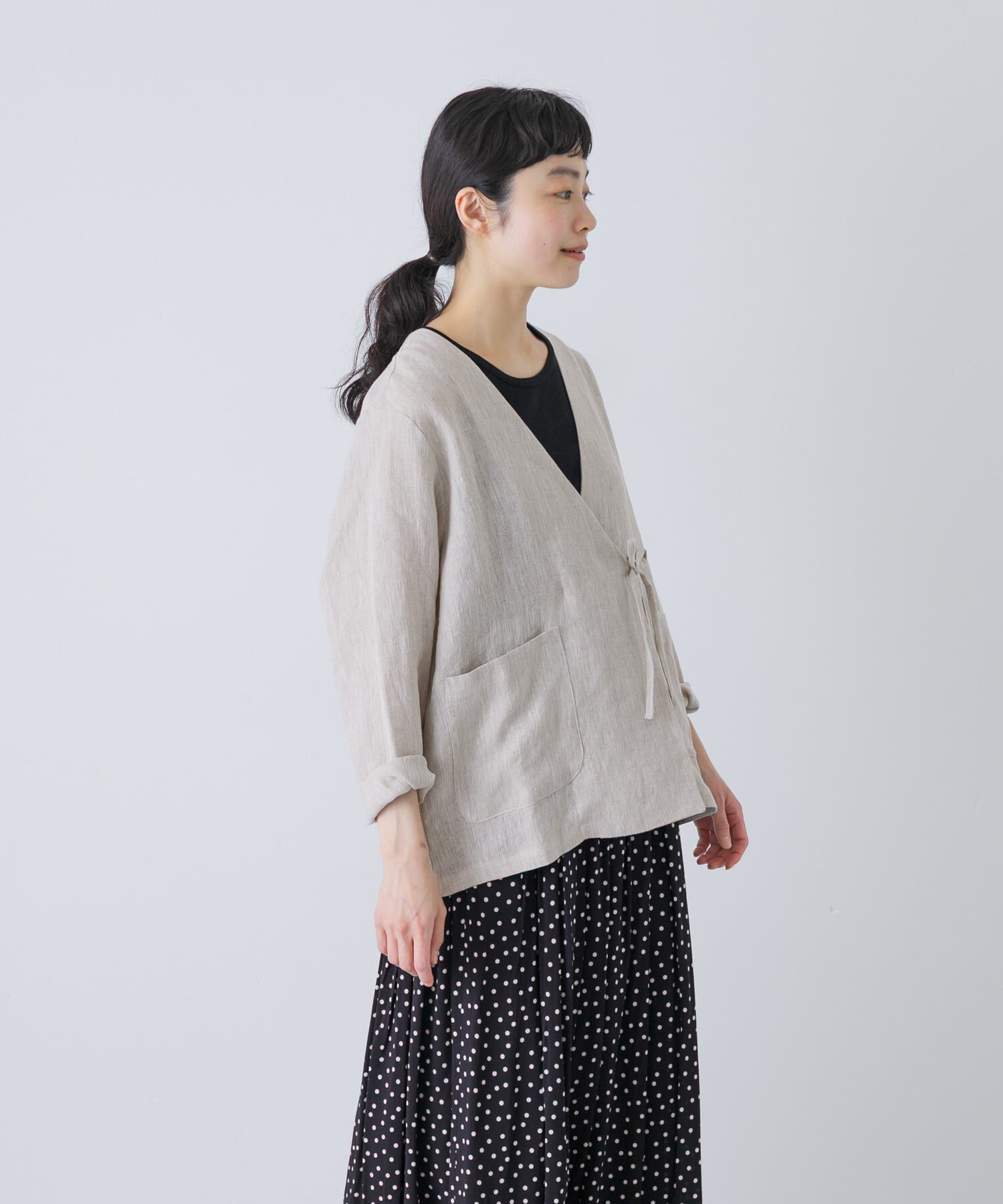 かぐれ「リネンカシュクールカーディガンジャケット」|ノーカラージャケット|