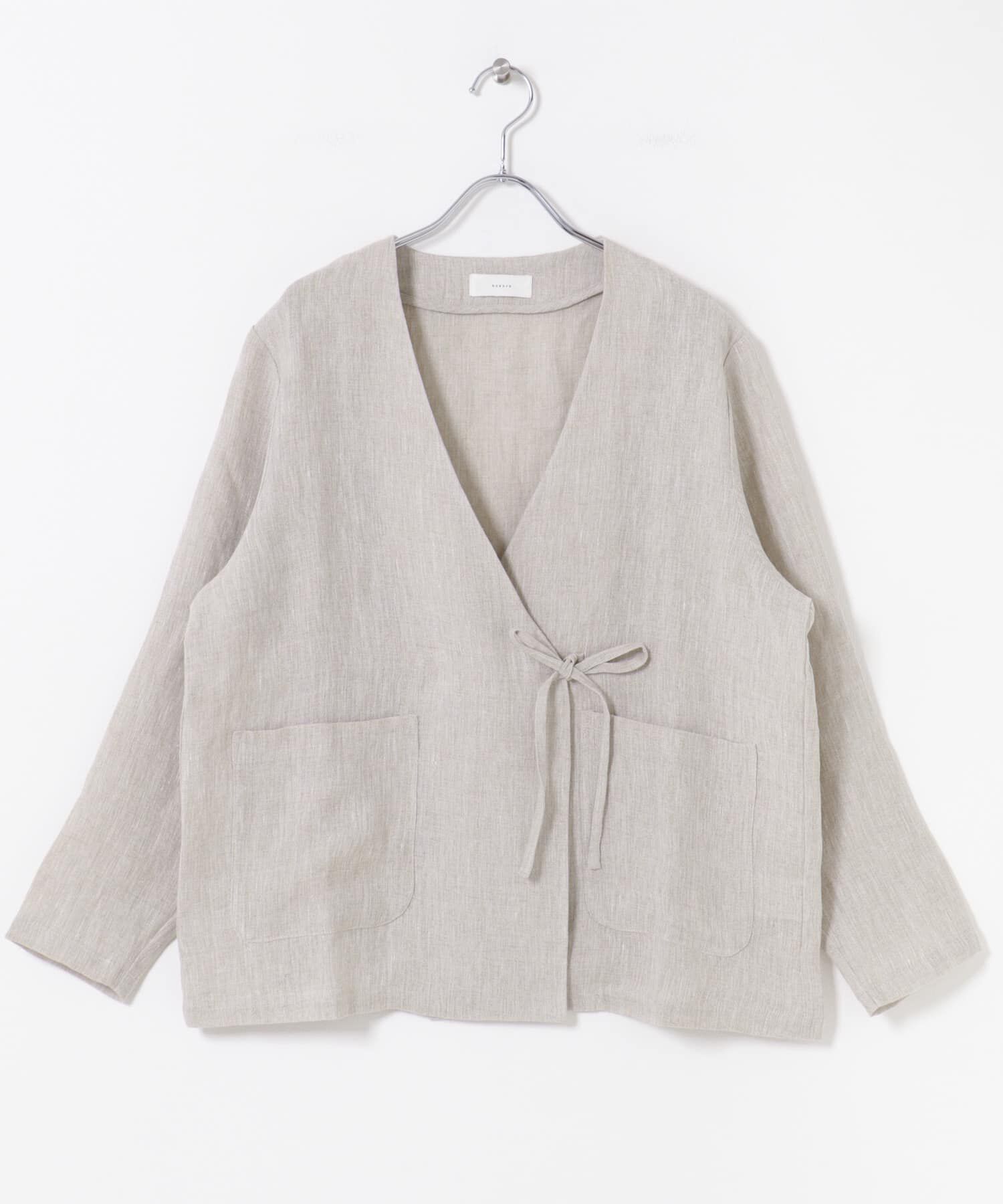 かぐれ「リネンカシュクールカーディガンジャケット」|ノーカラージャケット|