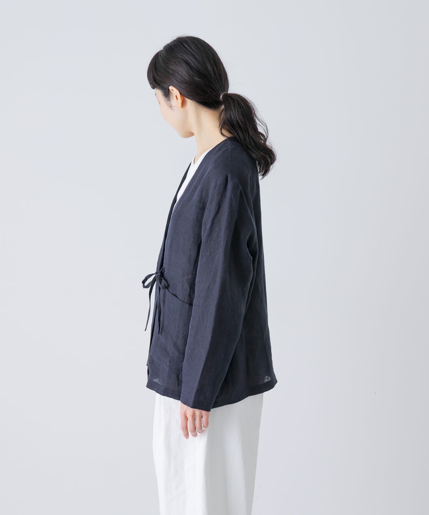 かぐれ「リネンカシュクールカーディガンジャケット」|ノーカラージャケット|