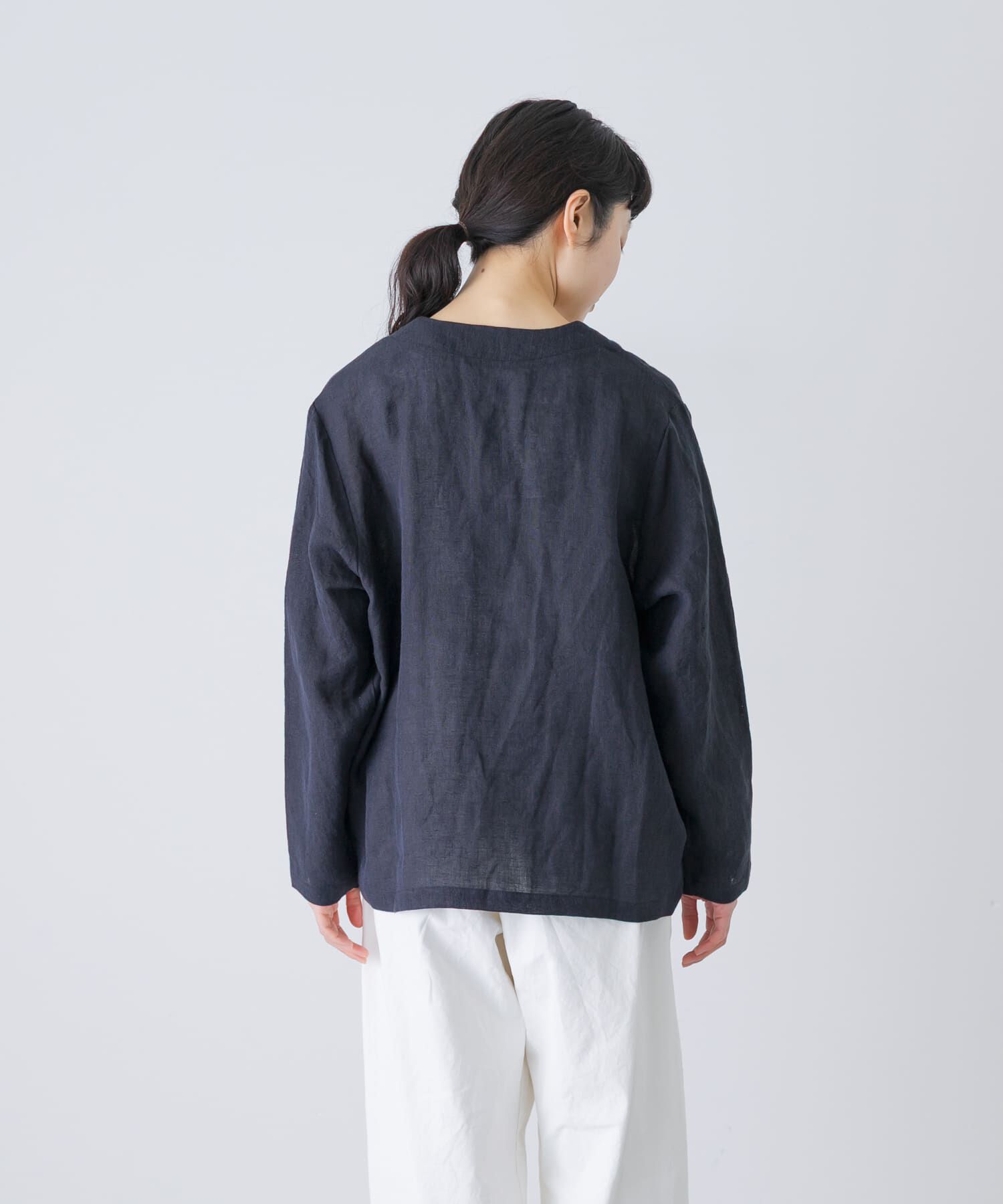 かぐれ「リネンカシュクールカーディガンジャケット」|ノーカラージャケット|