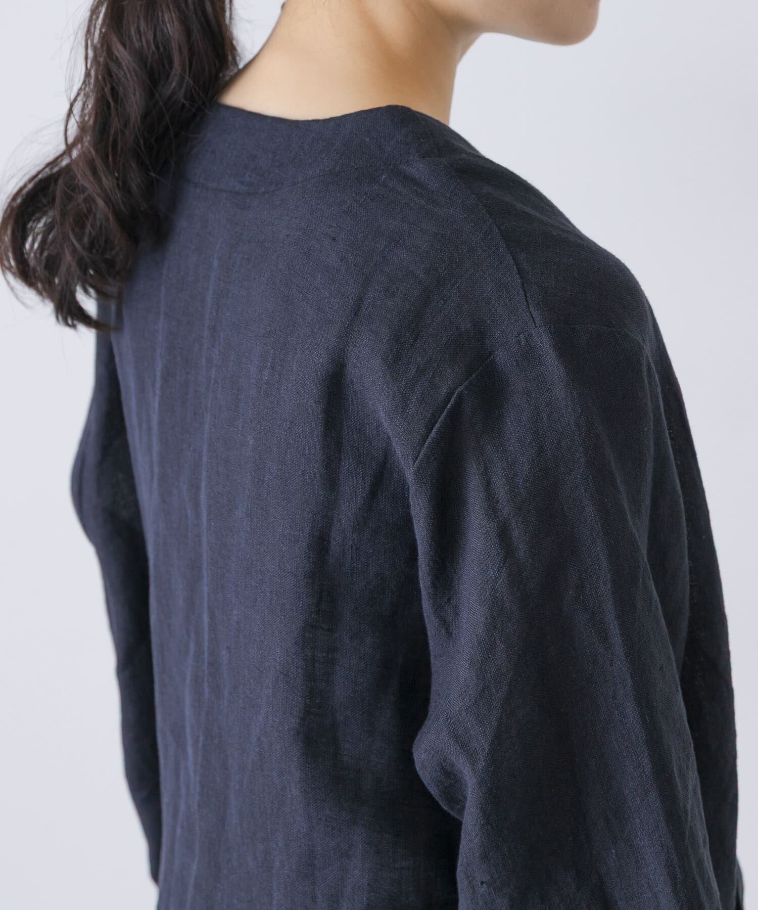 かぐれ「リネンカシュクールカーディガンジャケット」|ノーカラージャケット|