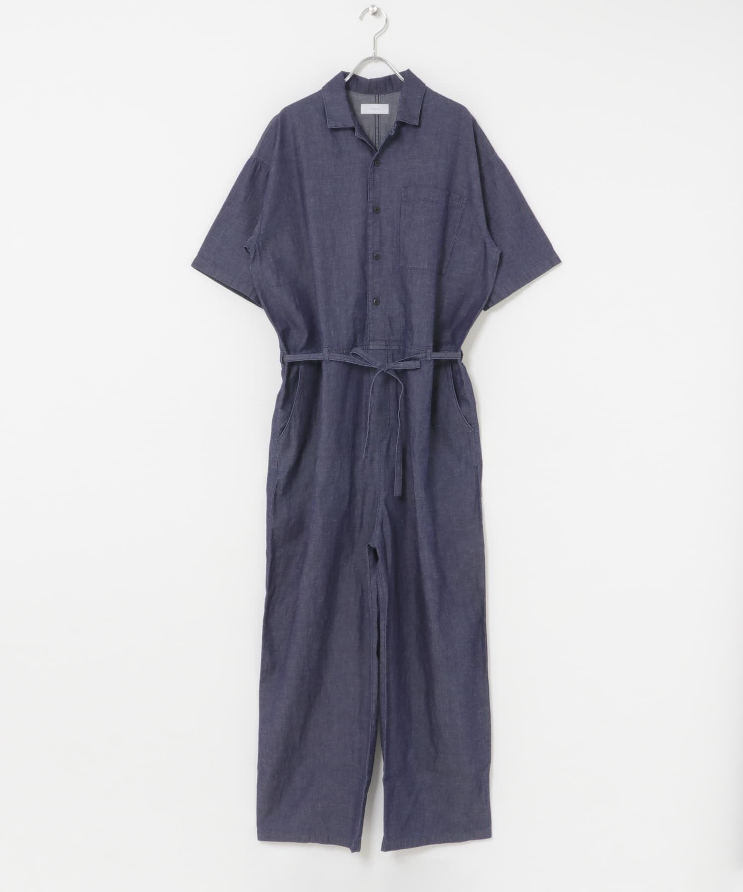 かぐれ「綿麻デニムハーフスリーブオールインワン」|オールインワン|