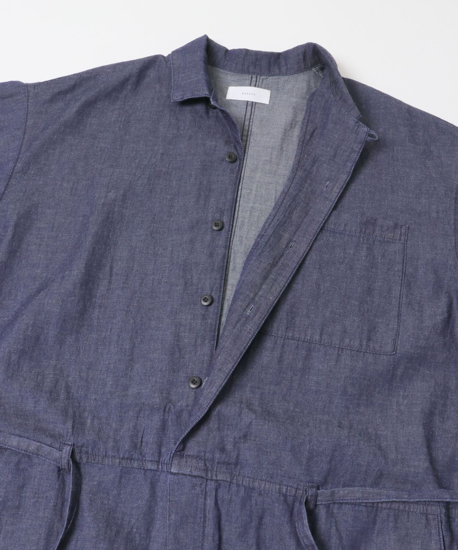 かぐれ「綿麻デニムハーフスリーブオールインワン」|オールインワン|