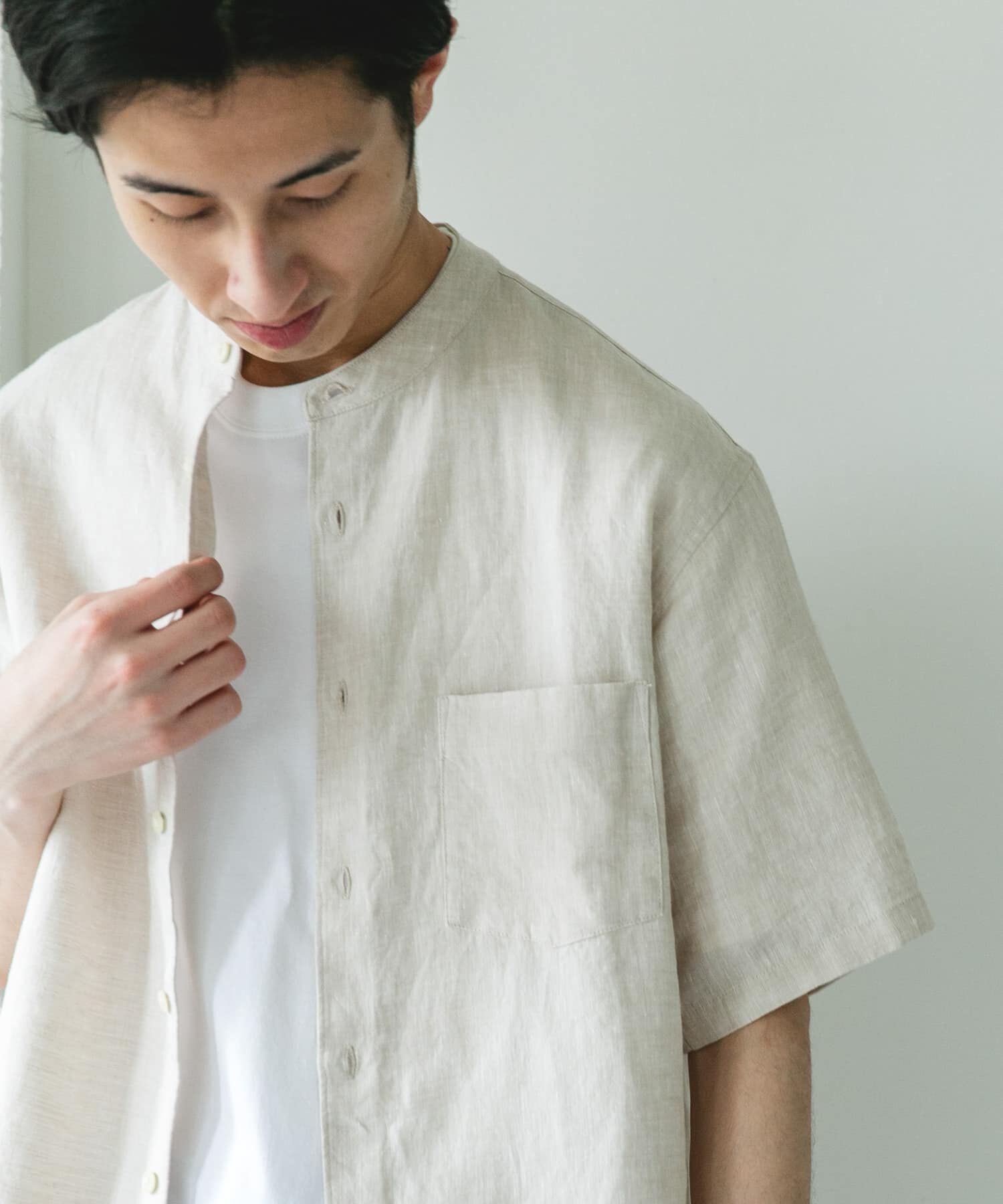 URBAN RESEARCH DOORS「シルケットリネン バンドカラーショートスリーブシャツ」|シャツ・ブラウス|