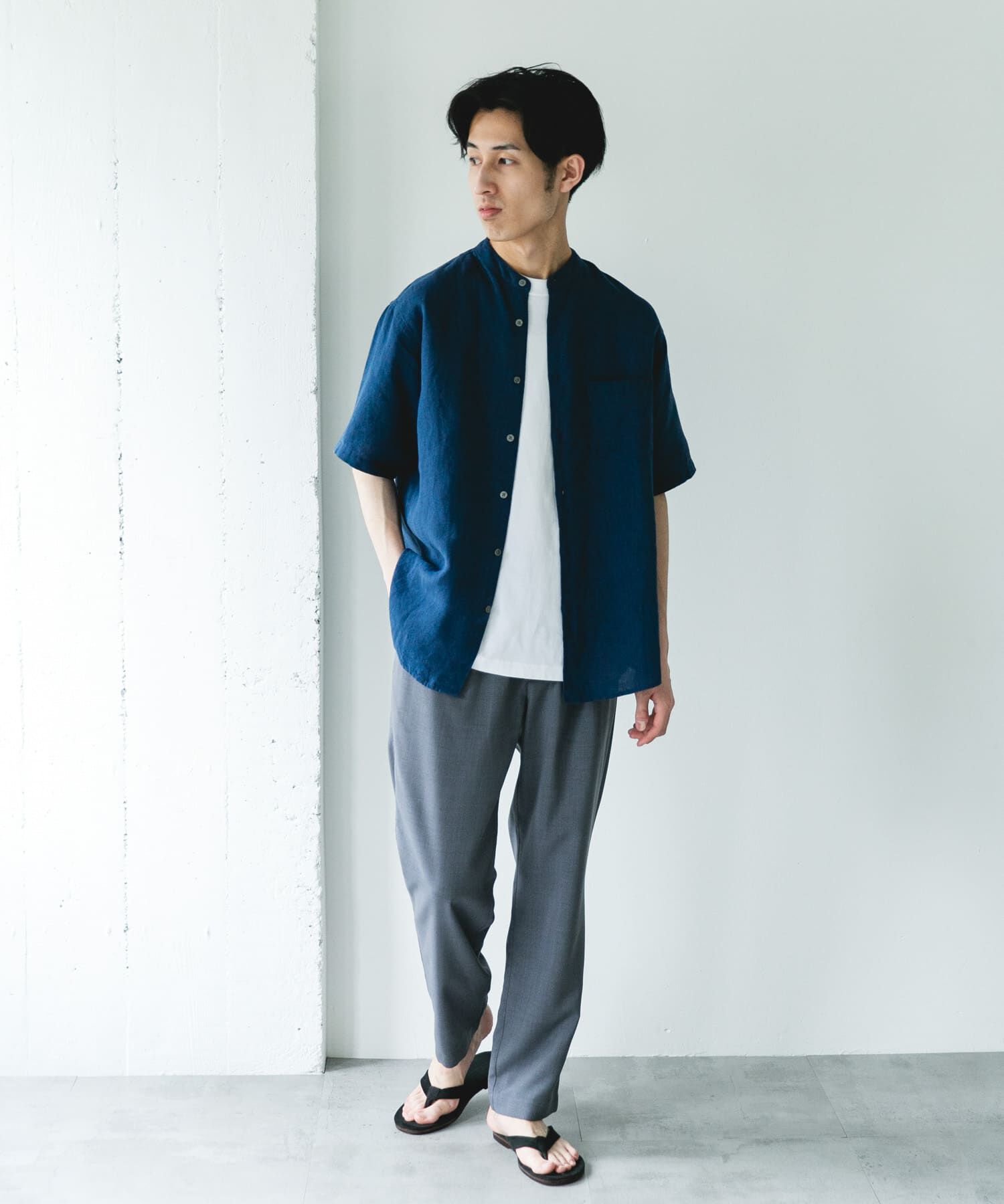 URBAN RESEARCH DOORS「シルケットリネン バンドカラーショートスリーブシャツ」|シャツ・ブラウス|