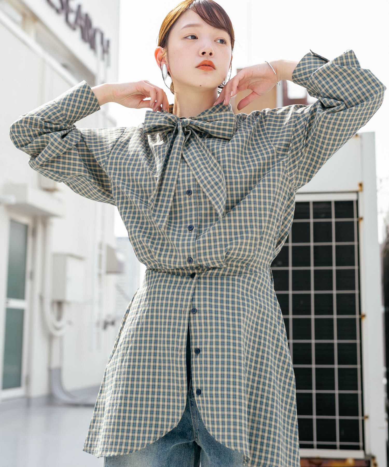  「ウエストマークチェックシャツ」|シャツ・ブラウス|ブルー系その他